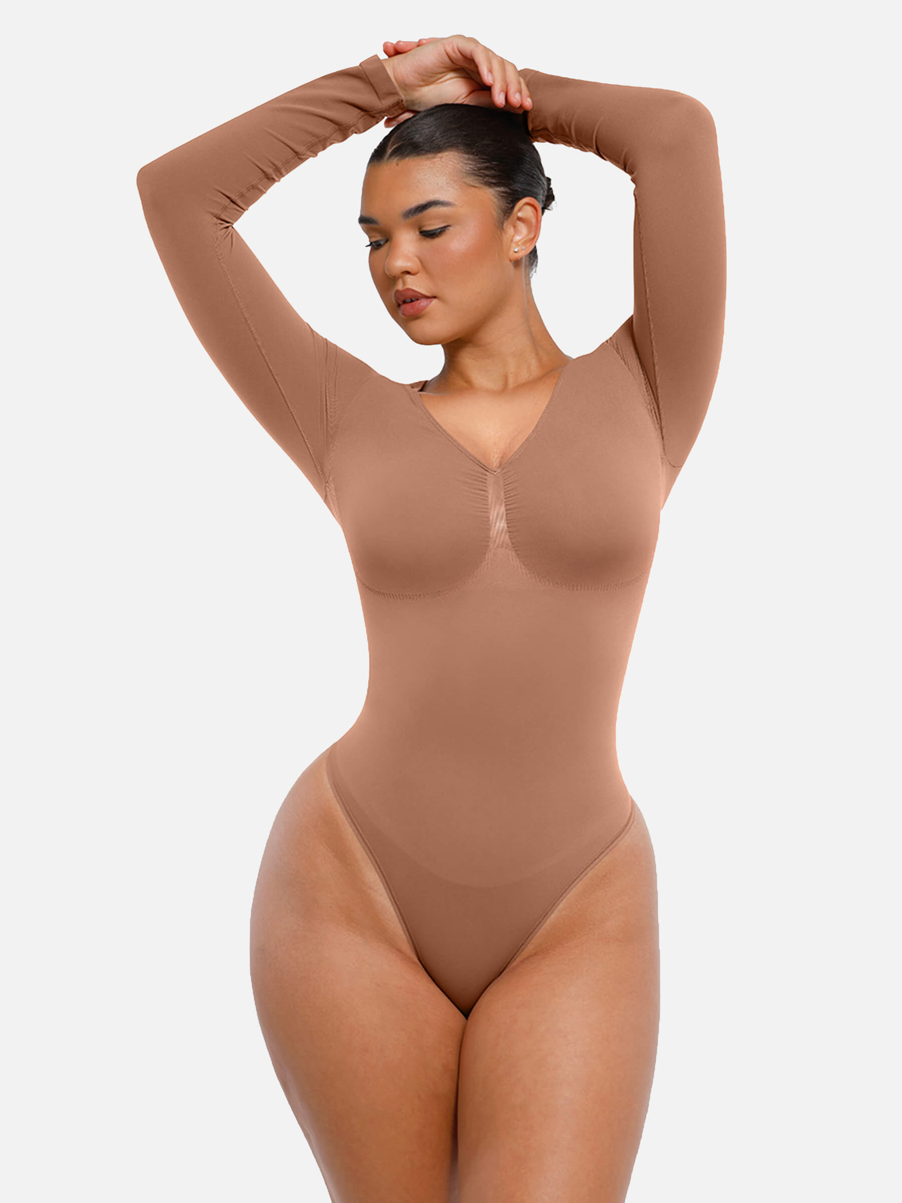 Hej Curve| Sömlös långärmad magekontroll tanga bodysuit