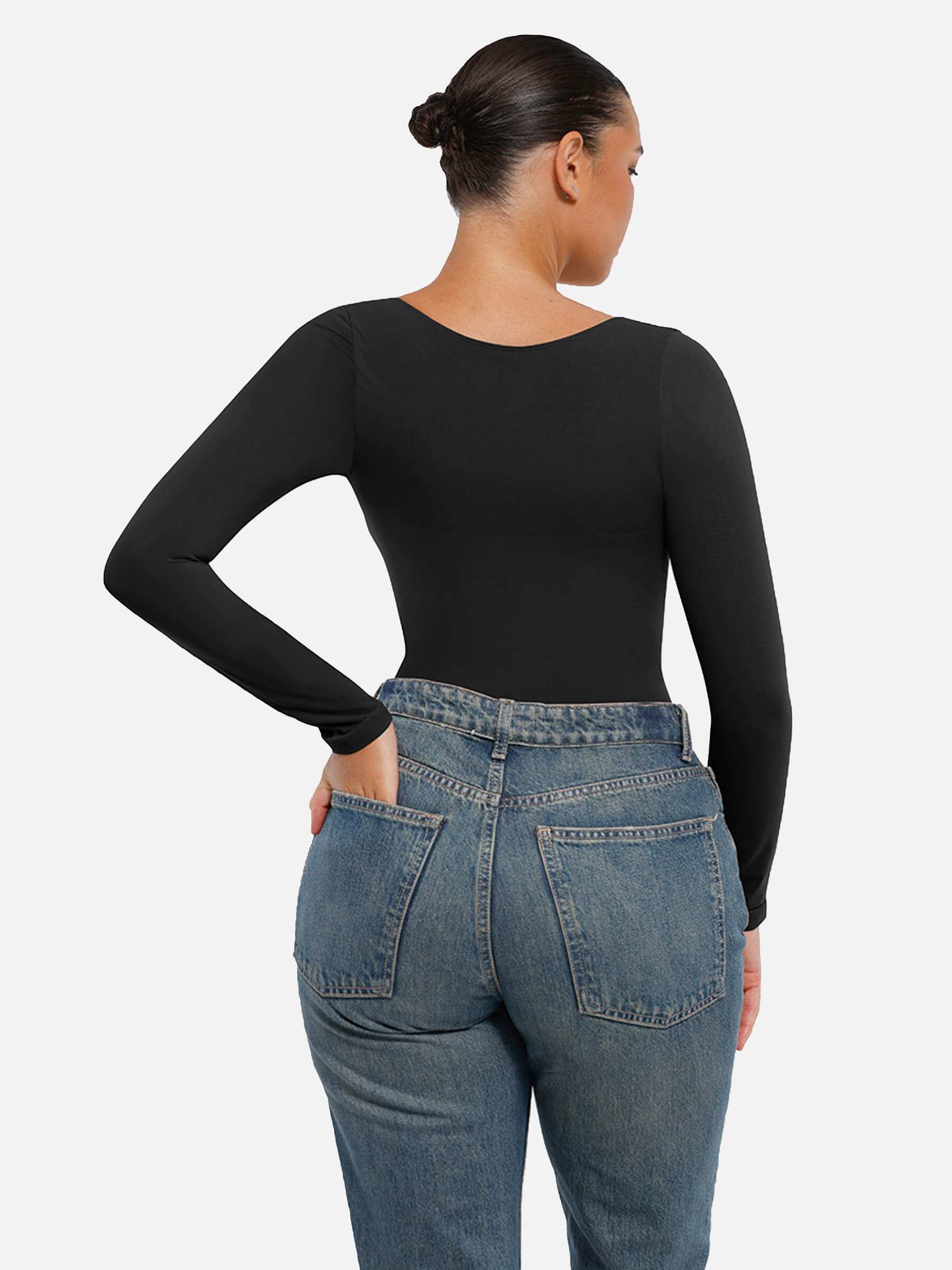 Hej Curve| Sömlös långärmad magekontroll tanga bodysuit